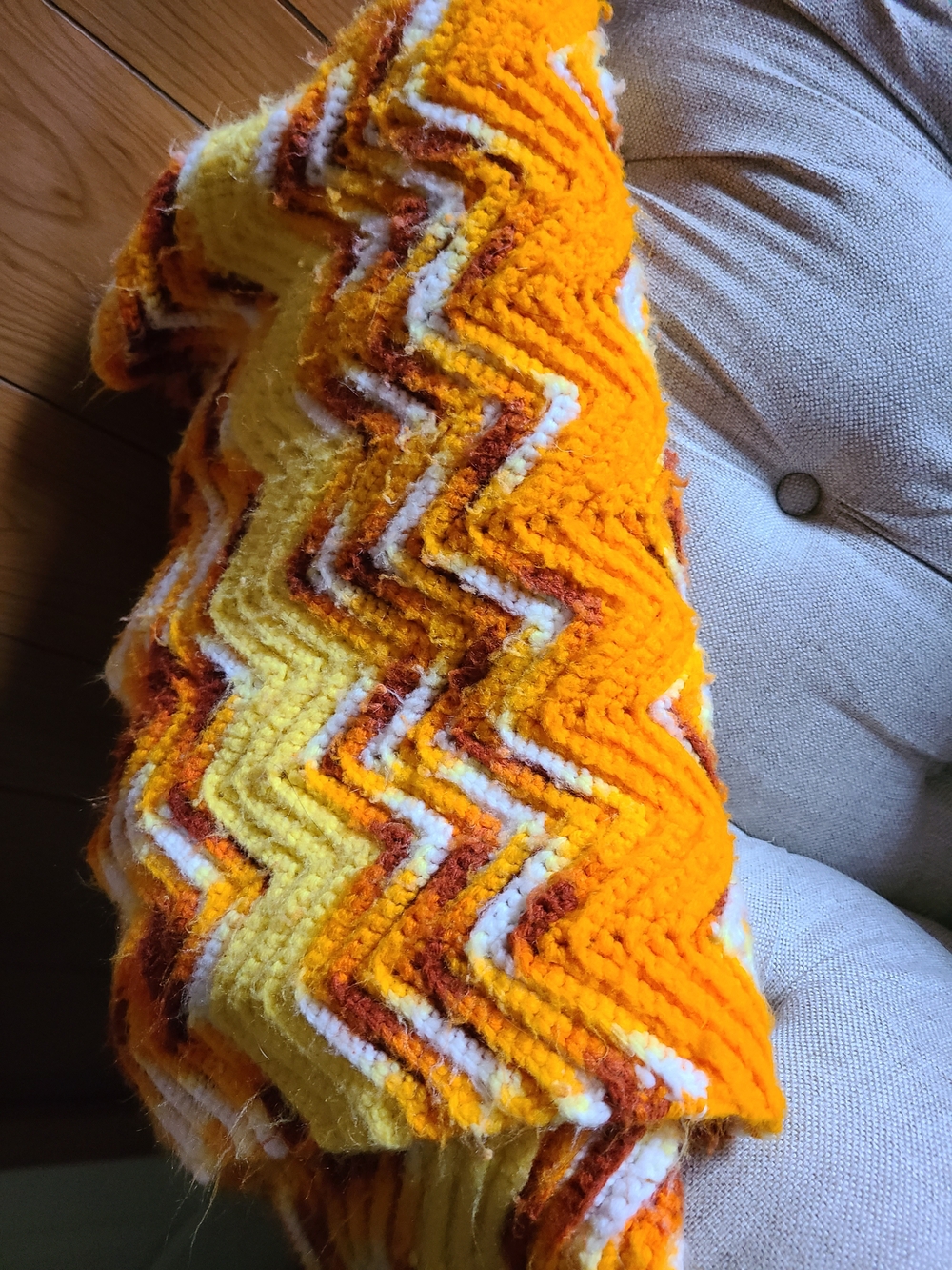 Hand Crafted Orange, Yellow & White Chevron Throw - Picture 1 of 13
